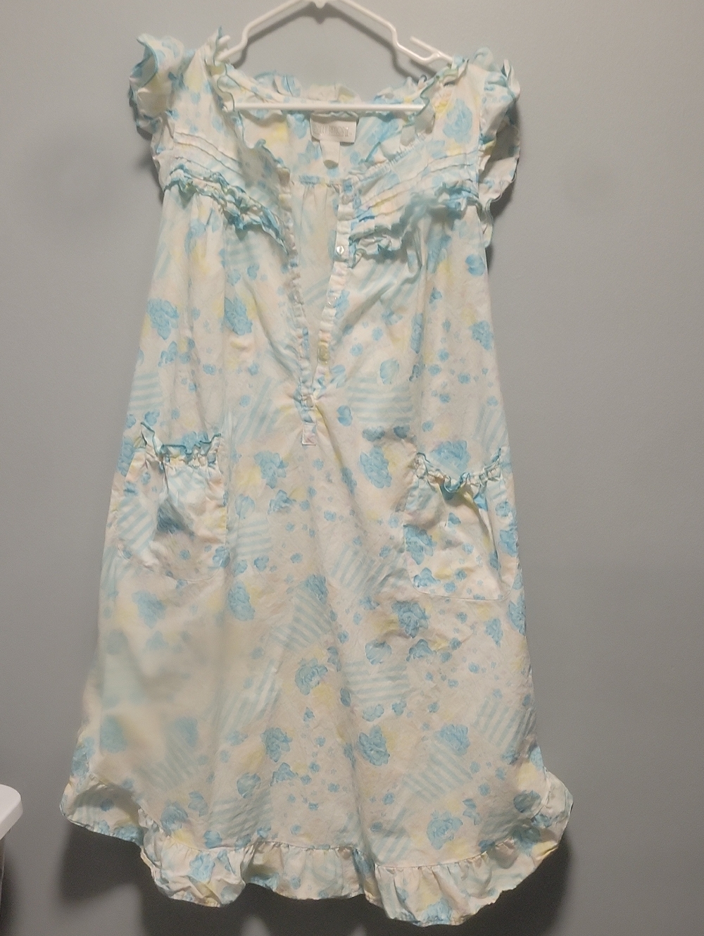 Ashley Taylor Blue & Cream Floral Ruffle Nightdress